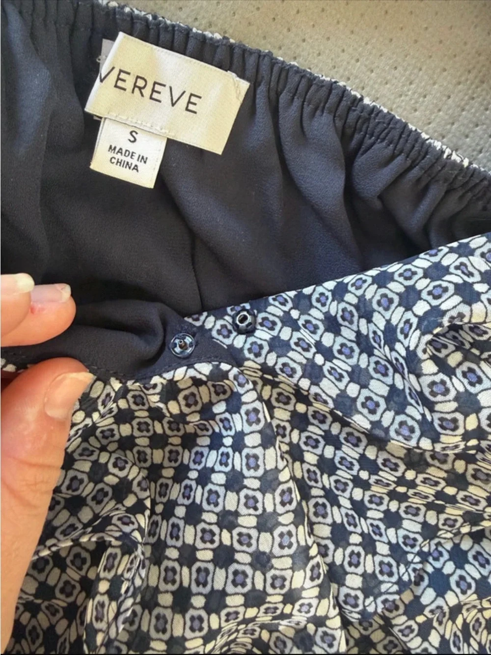 Evereve Blue Patterned Ruffle Blouse